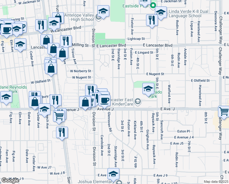 map of restaurants, bars, coffee shops, grocery stores, and more near in Hi Vista
