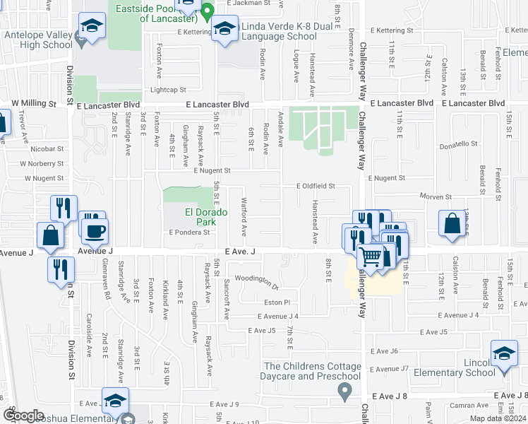 map of restaurants, bars, coffee shops, grocery stores, and more near 621 East Pillsbury Street in Lancaster
