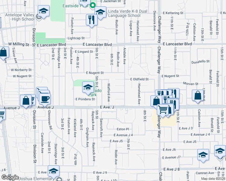 map of restaurants, bars, coffee shops, grocery stores, and more near 135 East Ovington Street in Lancaster
