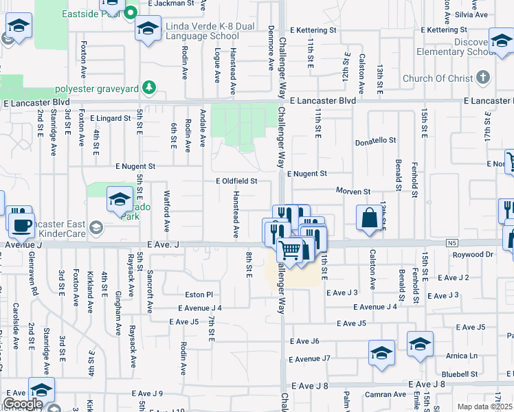 map of restaurants, bars, coffee shops, grocery stores, and more near 773 Calmae Drive in Lancaster