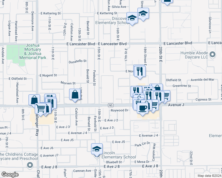 map of restaurants, bars, coffee shops, grocery stores, and more near in Hi Vista