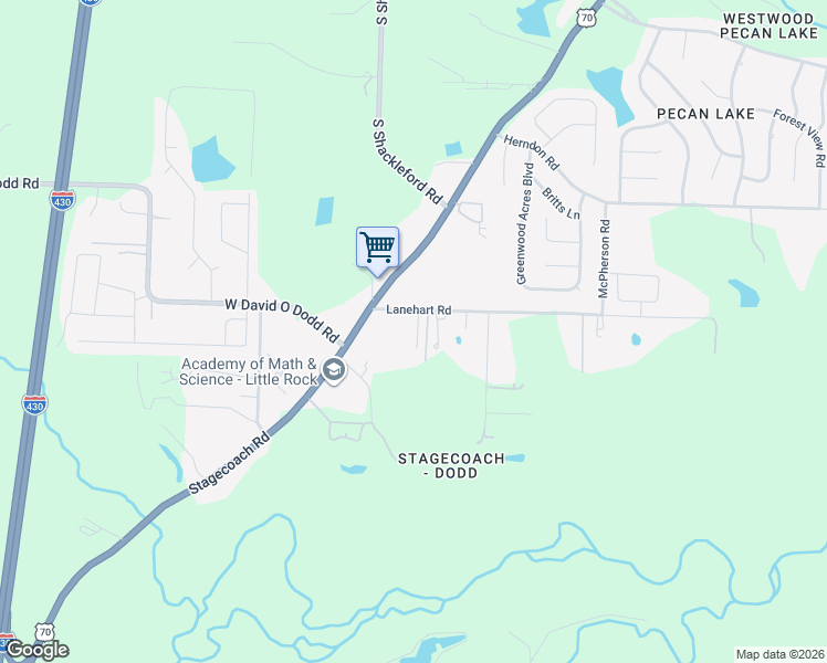 map of restaurants, bars, coffee shops, grocery stores, and more near 10111 Lanehart Road in Little Rock