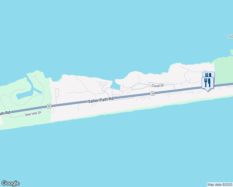 map of restaurants, bars, coffee shops, grocery stores, and more near 590 Marina Drive in Pine Knoll Shores