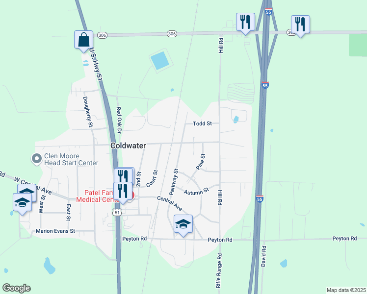map of restaurants, bars, coffee shops, grocery stores, and more near 550 North Street in Coldwater