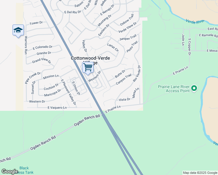map of restaurants, bars, coffee shops, grocery stores, and more near 2642 South Mountain View Drive in Cottonwood