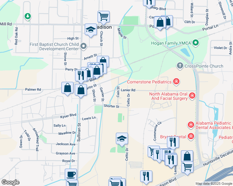 map of restaurants, bars, coffee shops, grocery stores, and more near 10 Cain Street in Madison