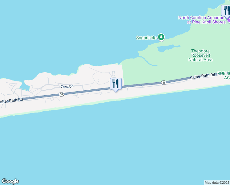 map of restaurants, bars, coffee shops, grocery stores, and more near 517 Salter Path Road in Pine Knoll Shores