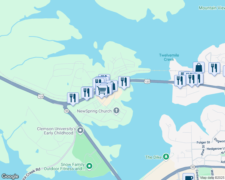 map of restaurants, bars, coffee shops, grocery stores, and more near 13474 Defore Road in Seneca