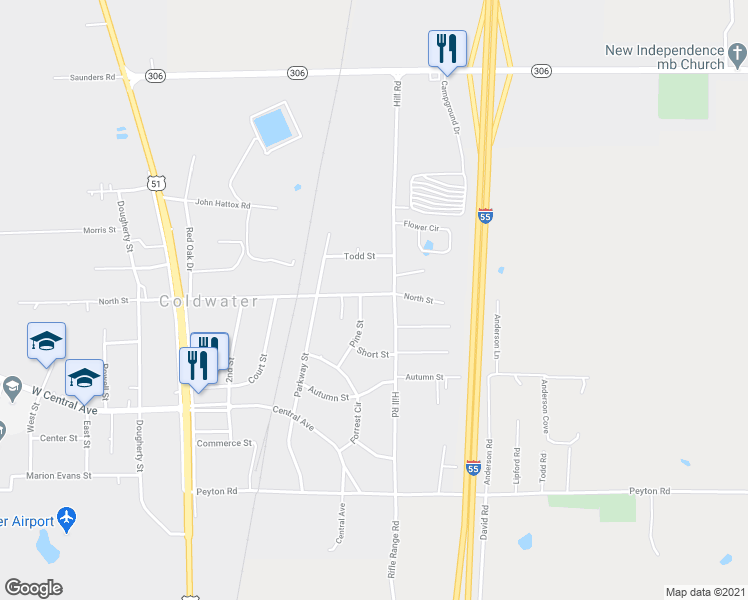map of restaurants, bars, coffee shops, grocery stores, and more near 637 North Street in Coldwater