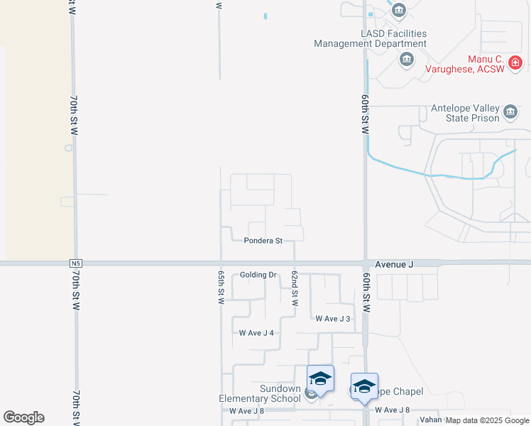 map of restaurants, bars, coffee shops, grocery stores, and more near 63rd Street West in Lancaster