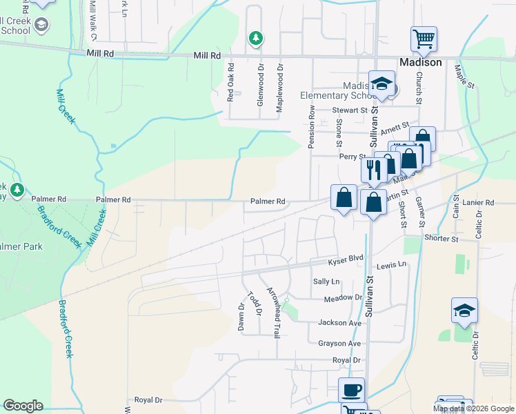map of restaurants, bars, coffee shops, grocery stores, and more near 127 Railroad Ridge Road in Madison