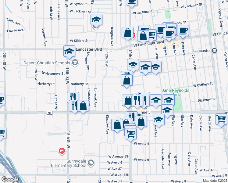 map of restaurants, bars, coffee shops, grocery stores, and more near 1102 West Oldfield Street in Lancaster