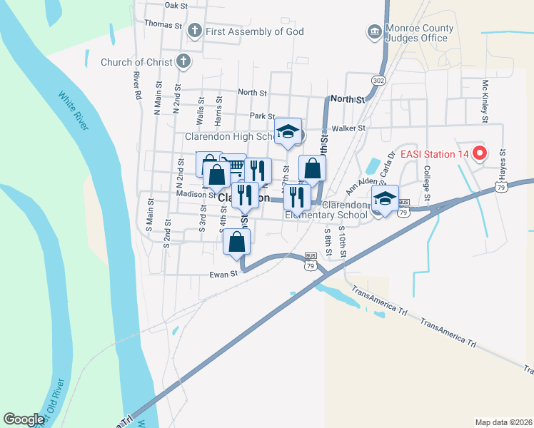 map of restaurants, bars, coffee shops, grocery stores, and more near 600 Monroe Street in Clarendon
