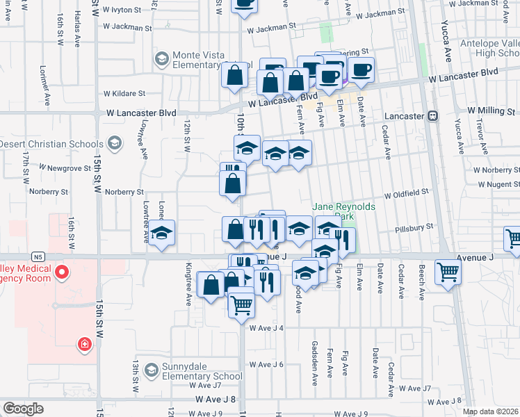 map of restaurants, bars, coffee shops, grocery stores, and more near 925 West Oldfield Street in Lancaster