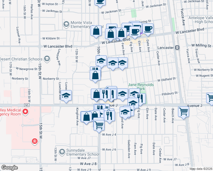 map of restaurants, bars, coffee shops, grocery stores, and more near 925 West Oldfield Street in Lancaster