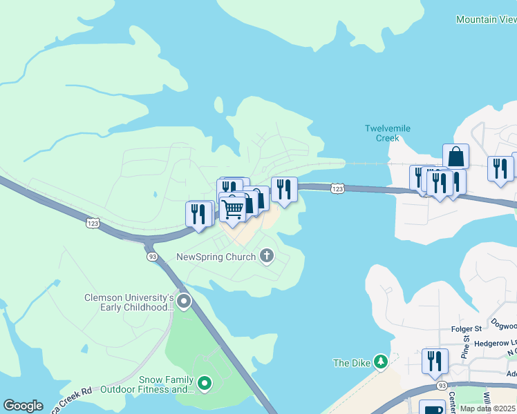map of restaurants, bars, coffee shops, grocery stores, and more near 13474 Defore Road in Seneca