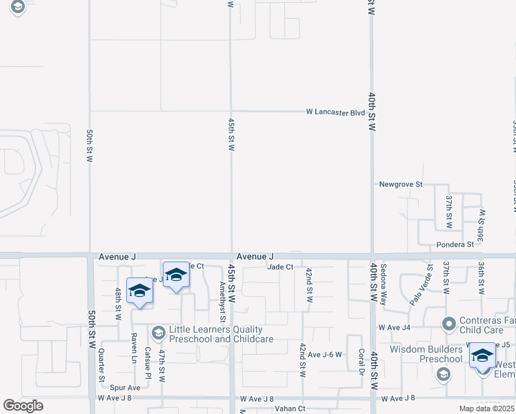 map of restaurants, bars, coffee shops, grocery stores, and more near 43rd Street East in Lancaster