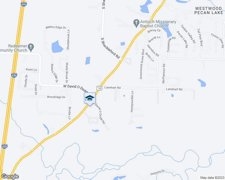 map of restaurants, bars, coffee shops, grocery stores, and more near 10221 Lanehart Road in Little Rock