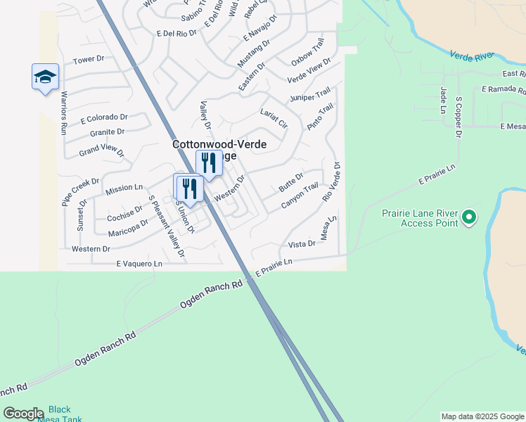 map of restaurants, bars, coffee shops, grocery stores, and more near 2642 South Mountain View Drive in Cottonwood