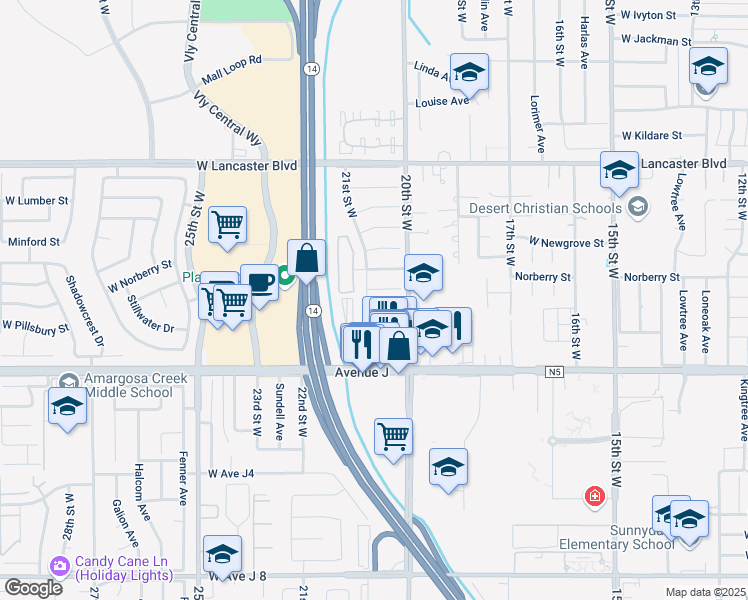 map of restaurants, bars, coffee shops, grocery stores, and more near 2032 West Norberry Street in Lancaster