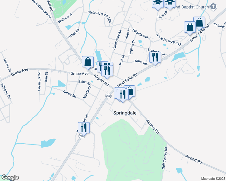 map of restaurants, bars, coffee shops, grocery stores, and more near South Carolina 200 in Lancaster