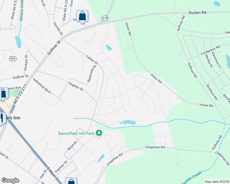 map of restaurants, bars, coffee shops, grocery stores, and more near 10 Babbling Creek Court in Fountain Inn