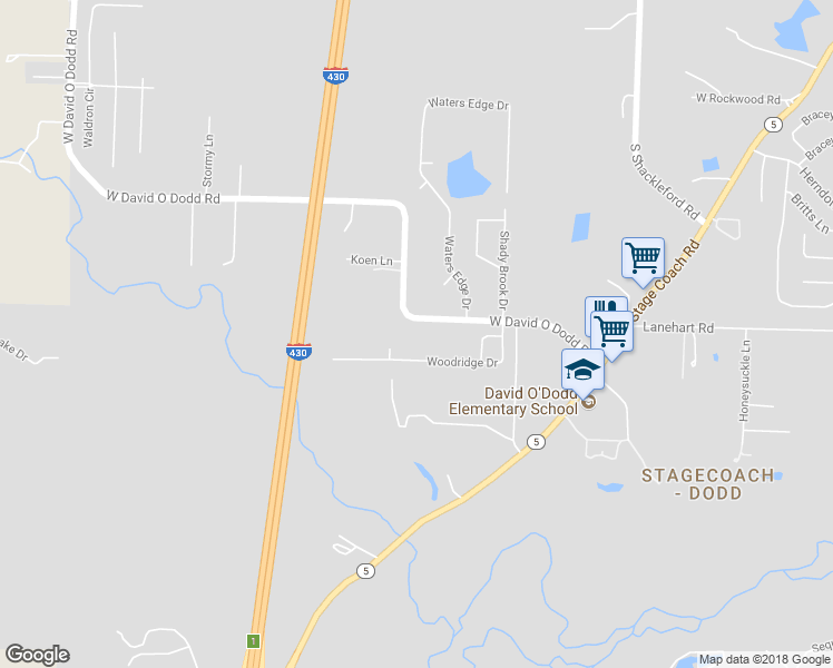 map of restaurants, bars, coffee shops, grocery stores, and more near 11115 West David O Dodd Road in Little Rock