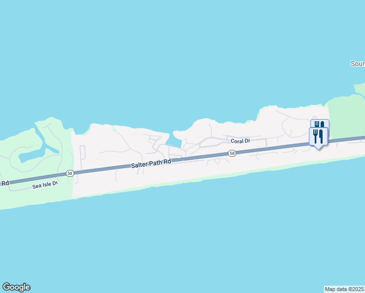 map of restaurants, bars, coffee shops, grocery stores, and more near 590 Coral Drive in Pine Knoll Shores