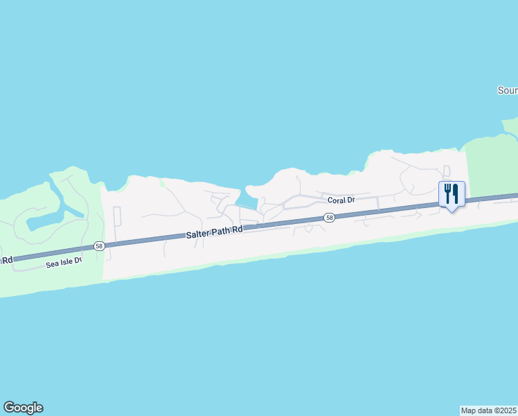 map of restaurants, bars, coffee shops, grocery stores, and more near 590 Coral Drive in Pine Knoll Shores
