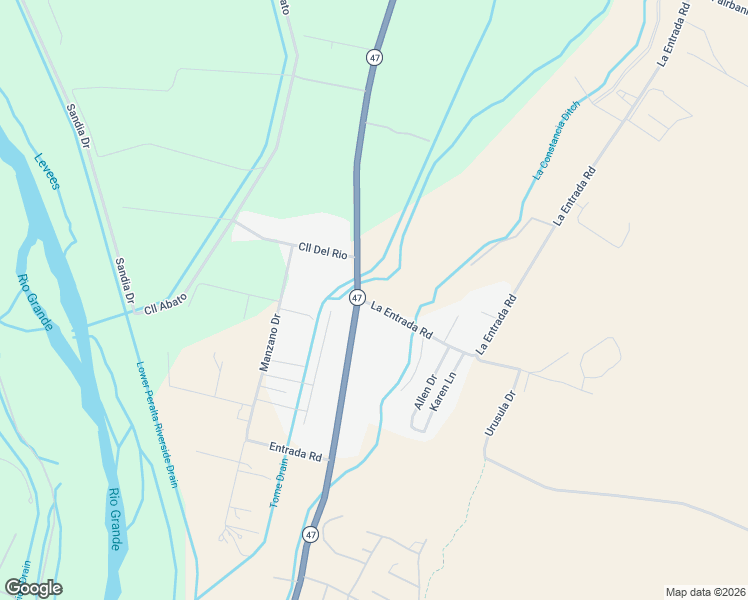 map of restaurants, bars, coffee shops, grocery stores, and more near 5 La Entrada Road in Los Lunas
