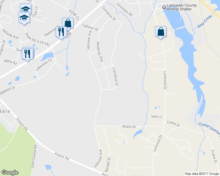 map of restaurants, bars, coffee shops, grocery stores, and more near 1665 Winthrop Avenue in Lancaster