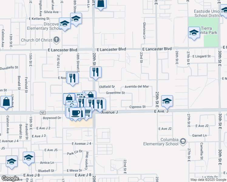 map of restaurants, bars, coffee shops, grocery stores, and more near 2113 Greentree Street in Lancaster