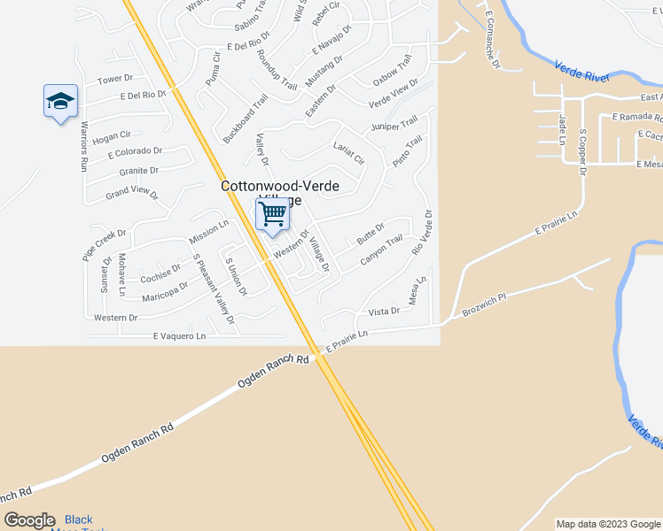 map of restaurants, bars, coffee shops, grocery stores, and more near 2630 South Mountain View Drive in Cottonwood