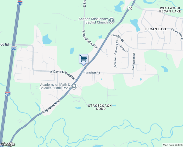 map of restaurants, bars, coffee shops, grocery stores, and more near 10111 Lanehart Road in Little Rock