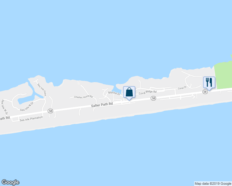 map of restaurants, bars, coffee shops, grocery stores, and more near Marina Drive in Atlantic Beach