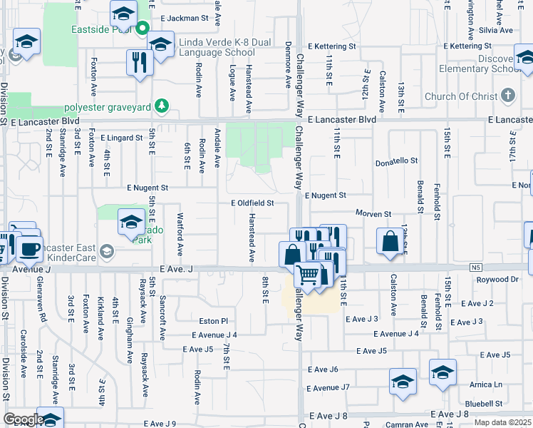 map of restaurants, bars, coffee shops, grocery stores, and more near 773 Calmae Drive in Lancaster