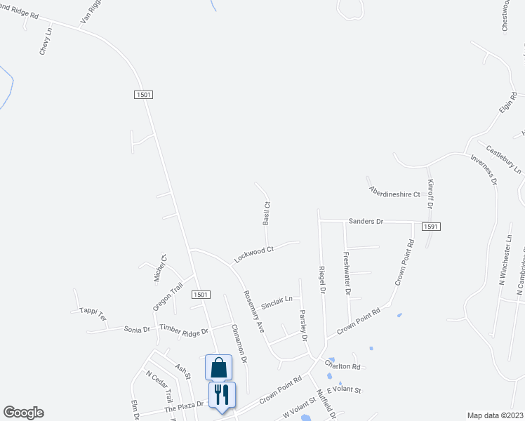 map of restaurants, bars, coffee shops, grocery stores, and more near 311 Basil Court in Hubert
