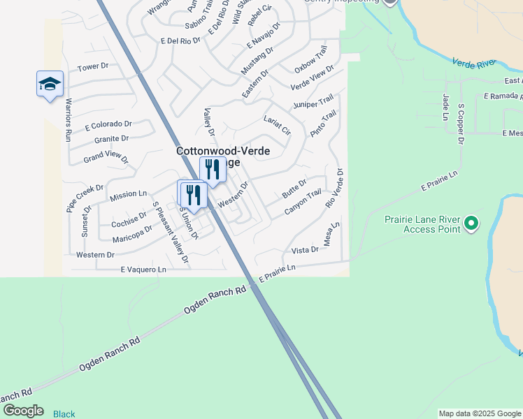 map of restaurants, bars, coffee shops, grocery stores, and more near 2642 South Mountain View Drive in Cottonwood