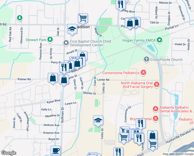 map of restaurants, bars, coffee shops, grocery stores, and more near 10 Cain Street in Madison