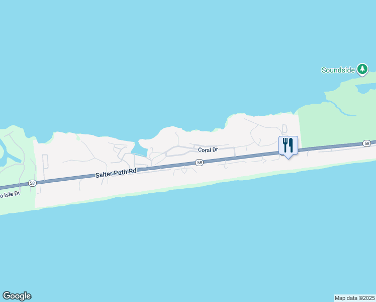 map of restaurants, bars, coffee shops, grocery stores, and more near 561 Coral Ridge Rd in Pine Knoll Shores