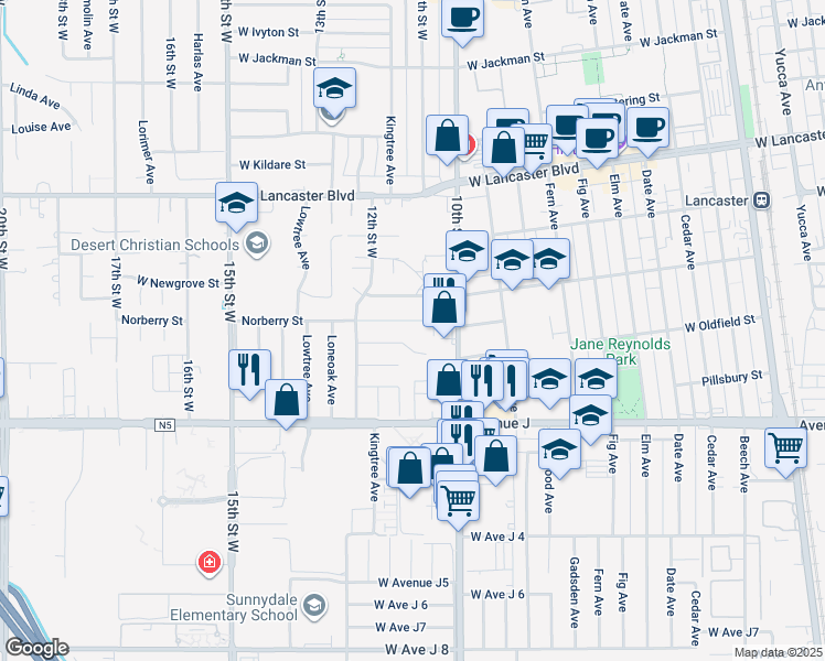 map of restaurants, bars, coffee shops, grocery stores, and more near 1102 West Oldfield Street in Lancaster