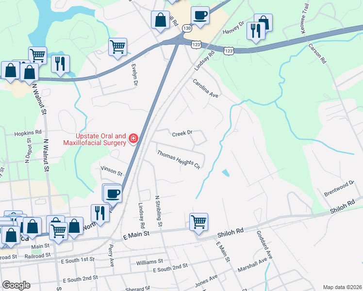 map of restaurants, bars, coffee shops, grocery stores, and more near 220 Thomas Heights Circle in Seneca