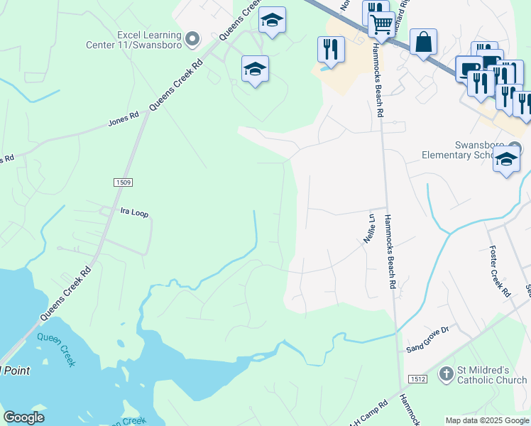map of restaurants, bars, coffee shops, grocery stores, and more near in Swansboro