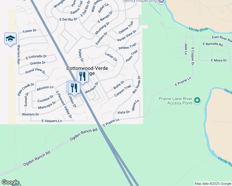 map of restaurants, bars, coffee shops, grocery stores, and more near 4470 Canyon Trail in Cottonwood