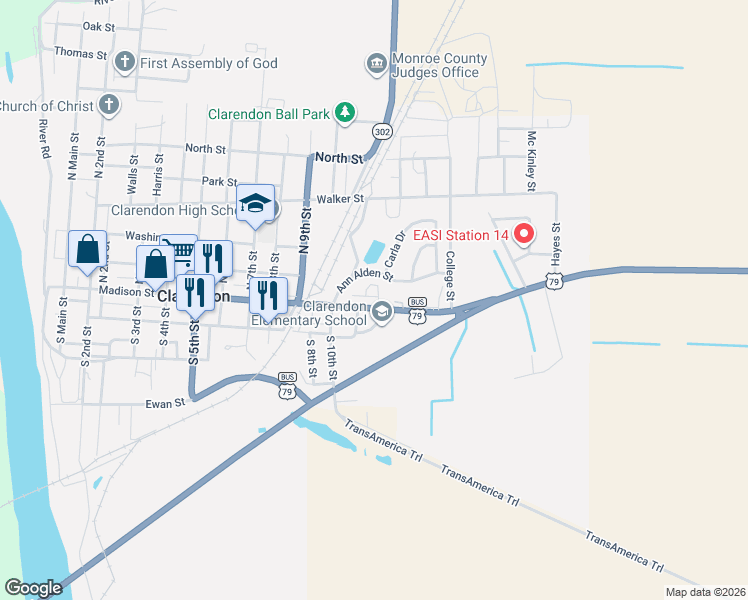 map of restaurants, bars, coffee shops, grocery stores, and more near 105 Carver Street in Clarendon