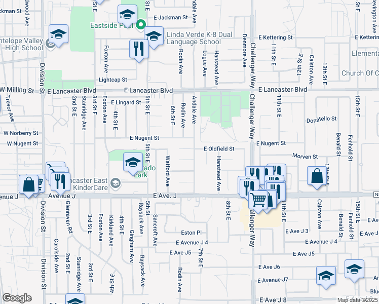 map of restaurants, bars, coffee shops, grocery stores, and more near 632 East Oldfield Street in Lancaster