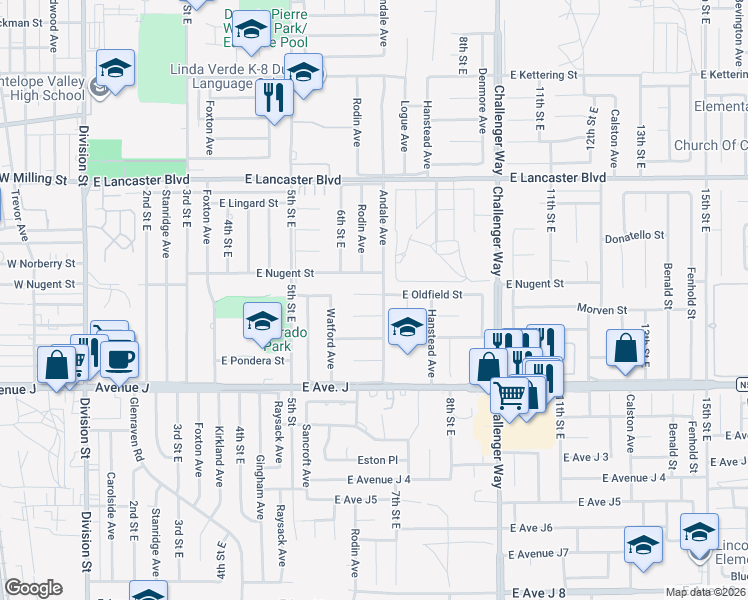 map of restaurants, bars, coffee shops, grocery stores, and more near 632 East Oldfield Street in Lancaster
