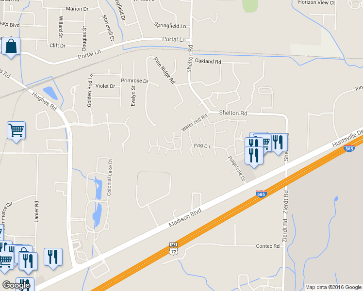 map of restaurants, bars, coffee shops, grocery stores, and more near 201 Water Hill Road in Madison