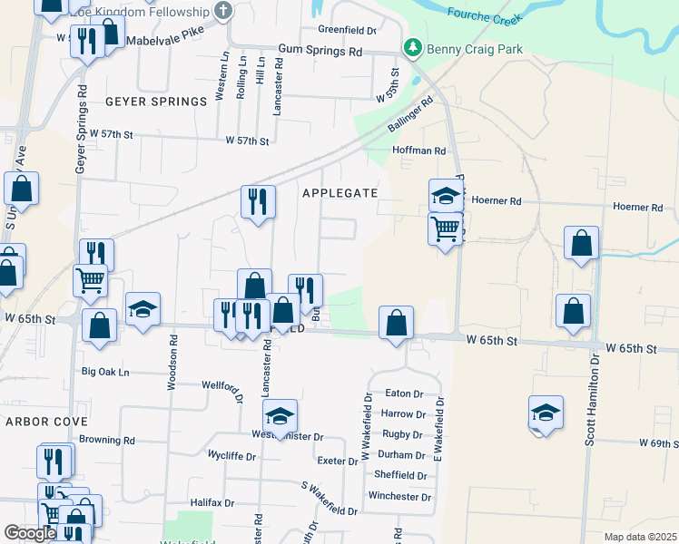 map of restaurants, bars, coffee shops, grocery stores, and more near 4811 Terra Vista Circle in Little Rock