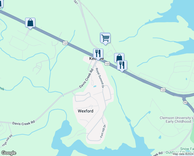 map of restaurants, bars, coffee shops, grocery stores, and more near 1004 Royal Summit Drive in Seneca